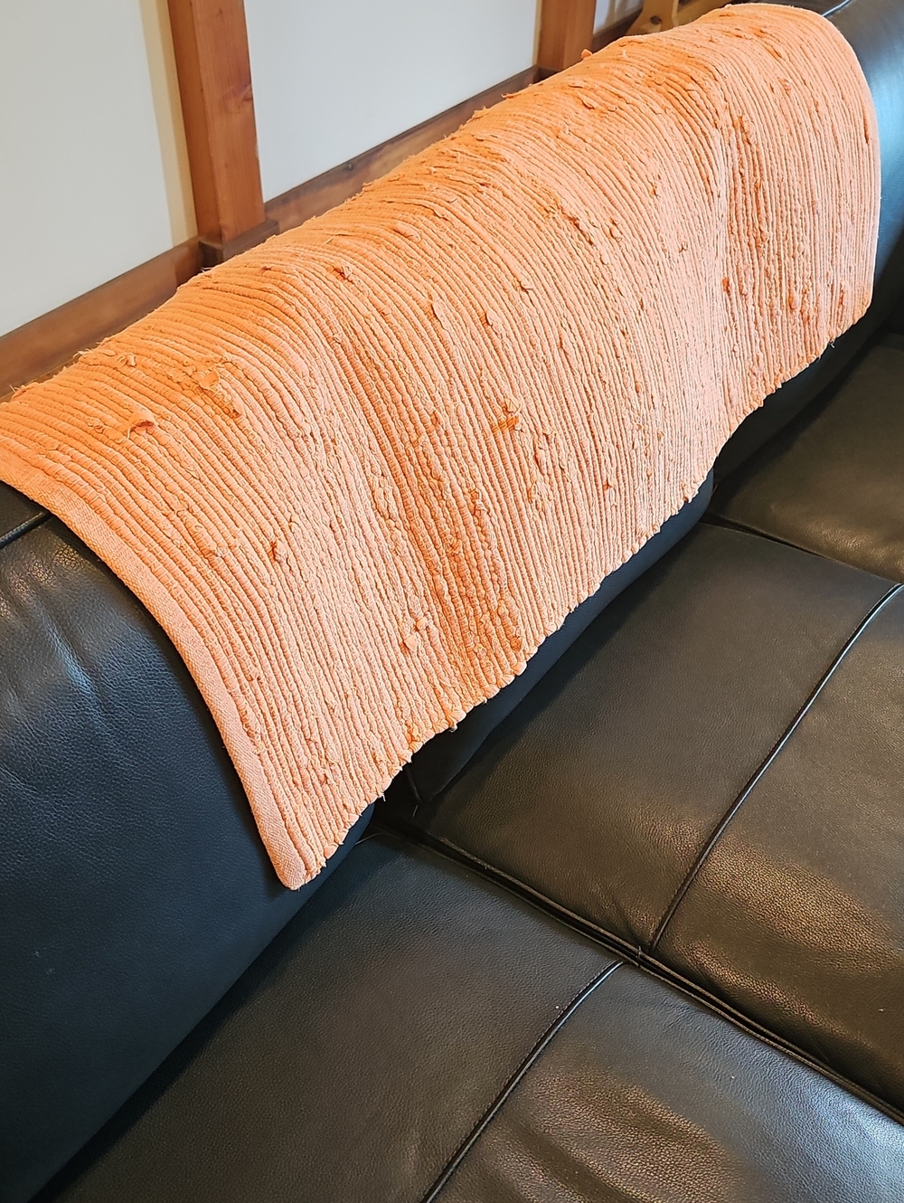 Handwoven Peach Cotton Rag Rug - Picture 7 of 9